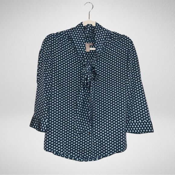 Banana Republic Factory Tops - Banana Republic Factory Geometric Print Button Down Tie Neck Blouse Size Small